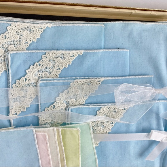 Vintage 50s Hostess Tea Set with Apron Pastel Blue with Lace Trim 12 pc Set - Picture 3 of 7